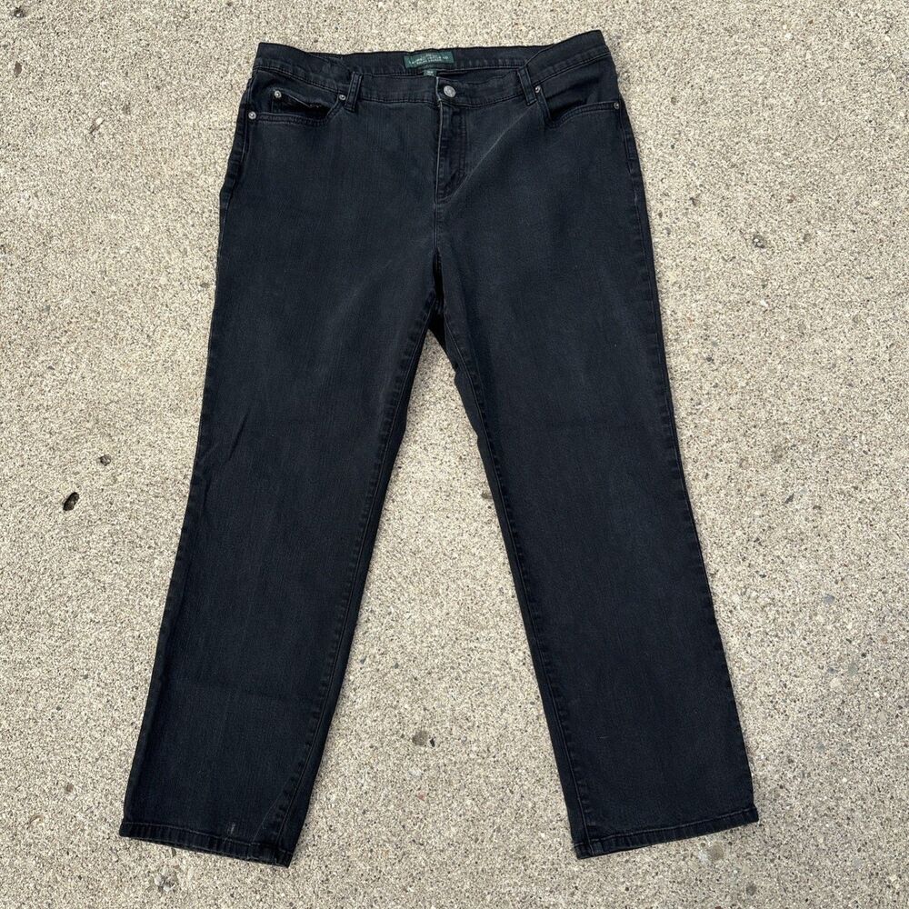 Lauren Ralph Lauren Jeans Women's Size 16 Black Denim Straight Curvy Mid Rise